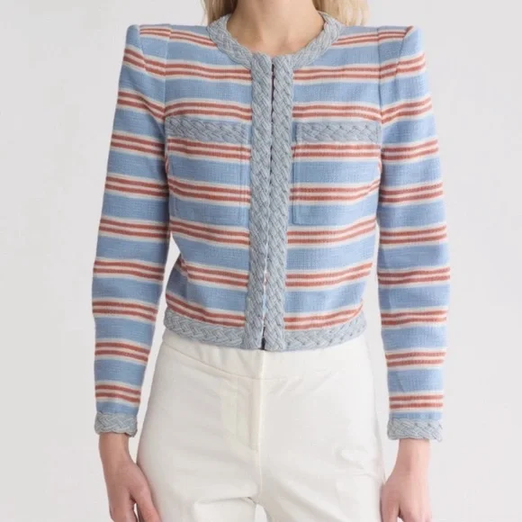 VERONICA BEARD Arrowe Striped Multicolor Blue Braided Trim Jacket Size 10 - Picture 1 of 3